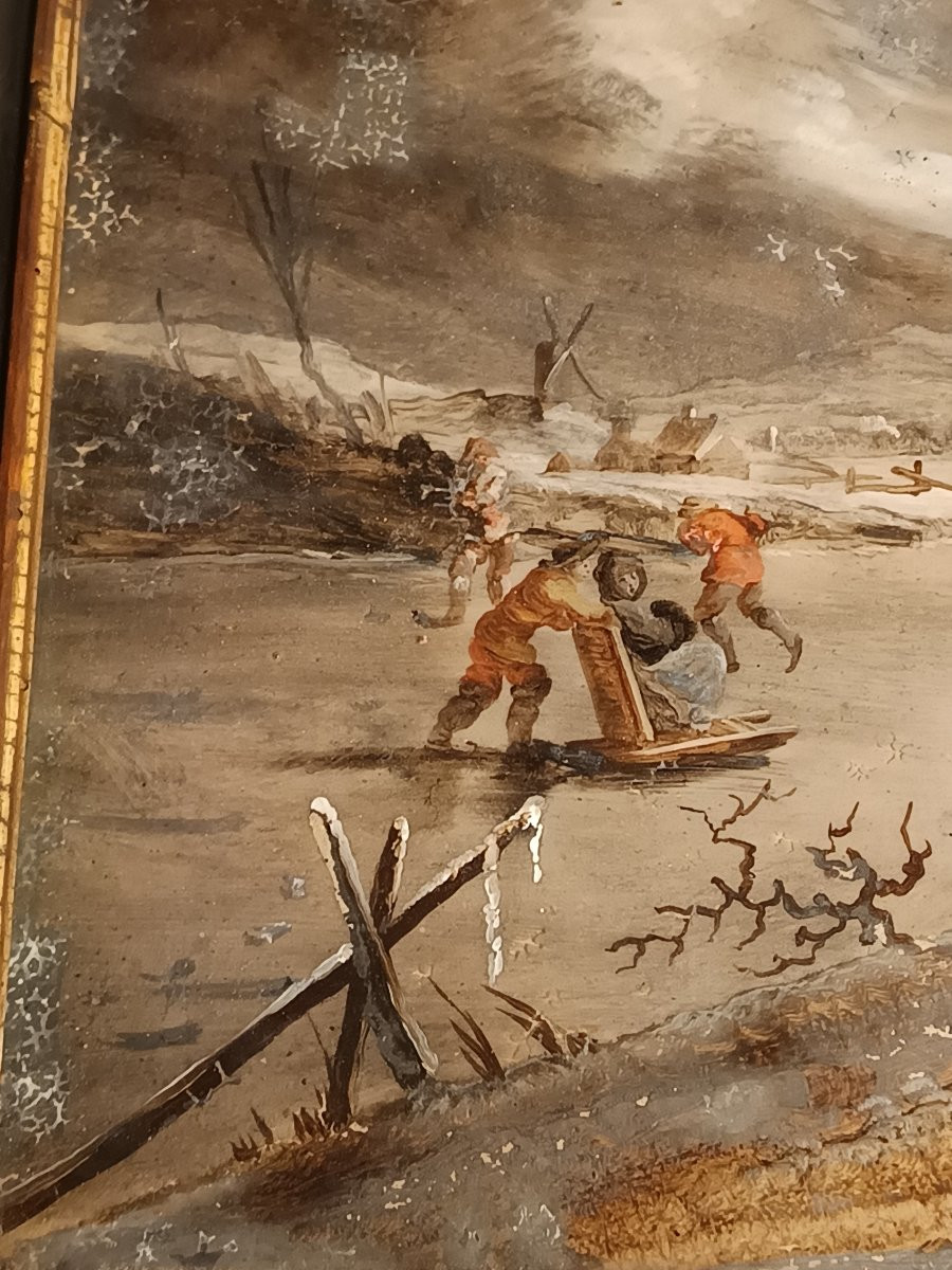 Painting Fixed Under Glass 18th Century-photo-4