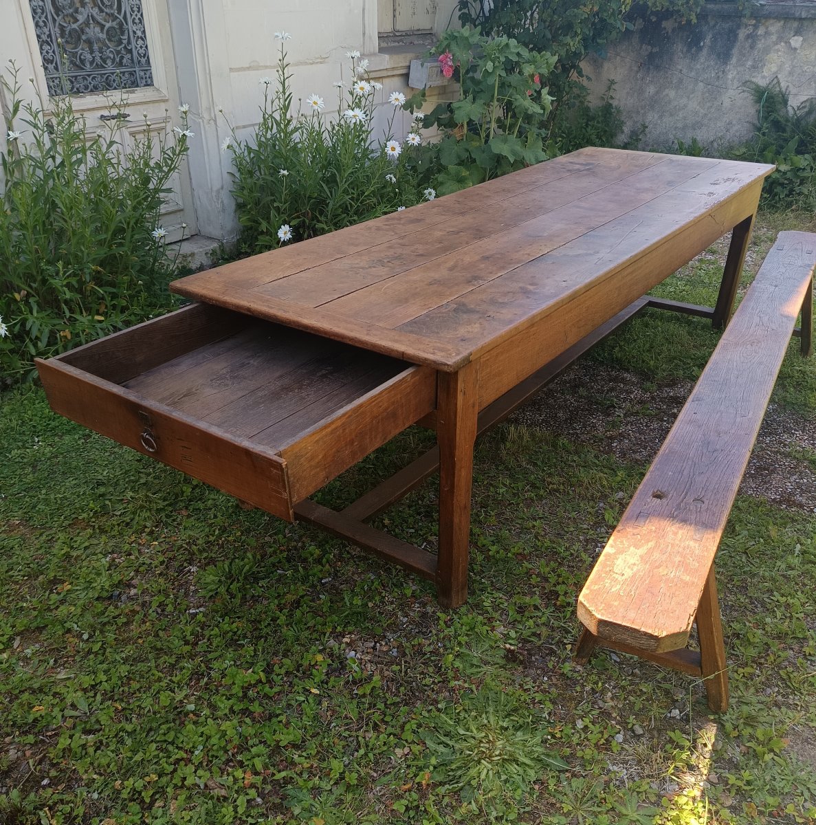 Large 2.68 M Farm Table With Benches From The Late 18th Century-photo-3