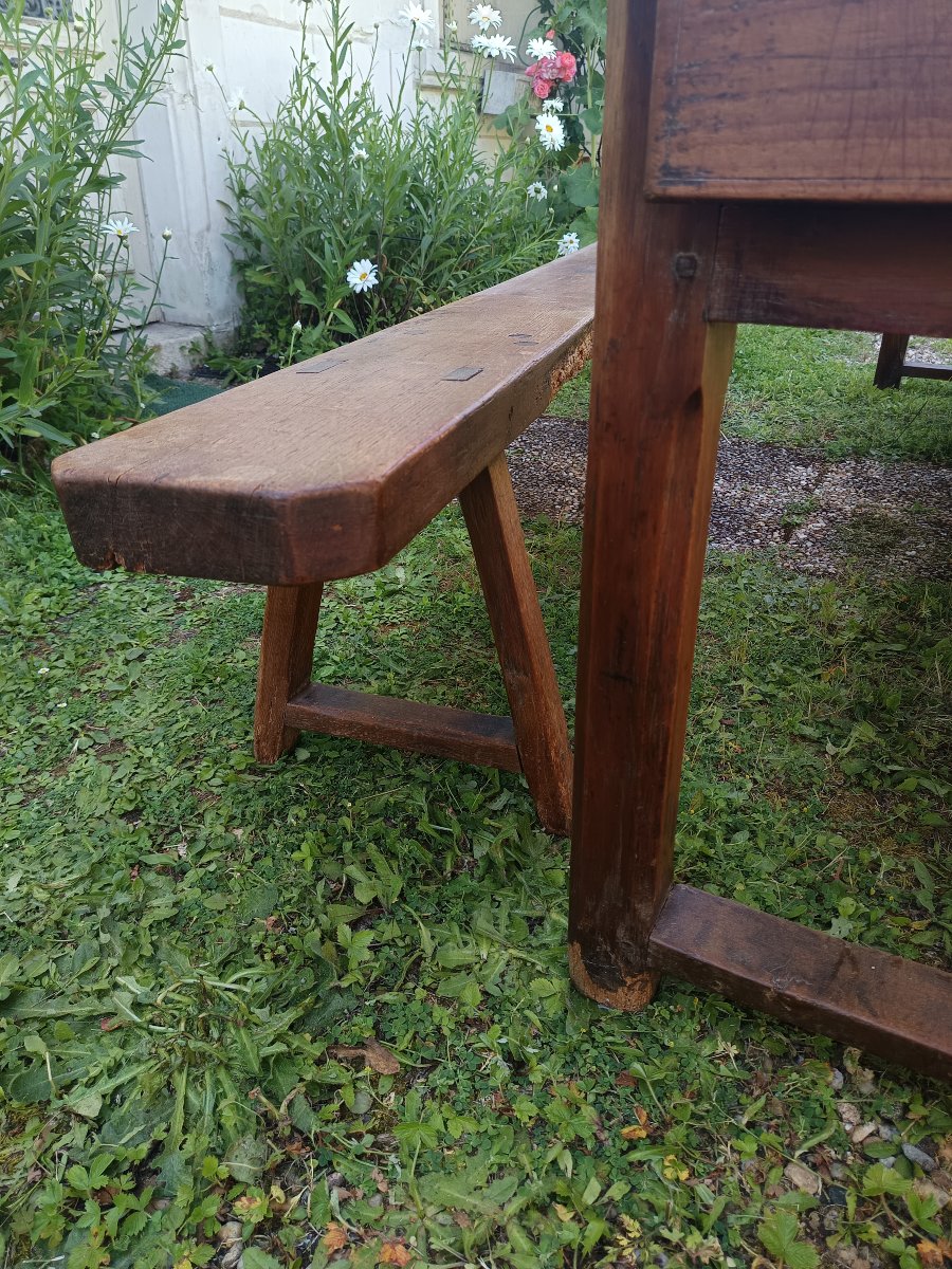 Large 2.68 M Farm Table With Benches From The Late 18th Century-photo-2