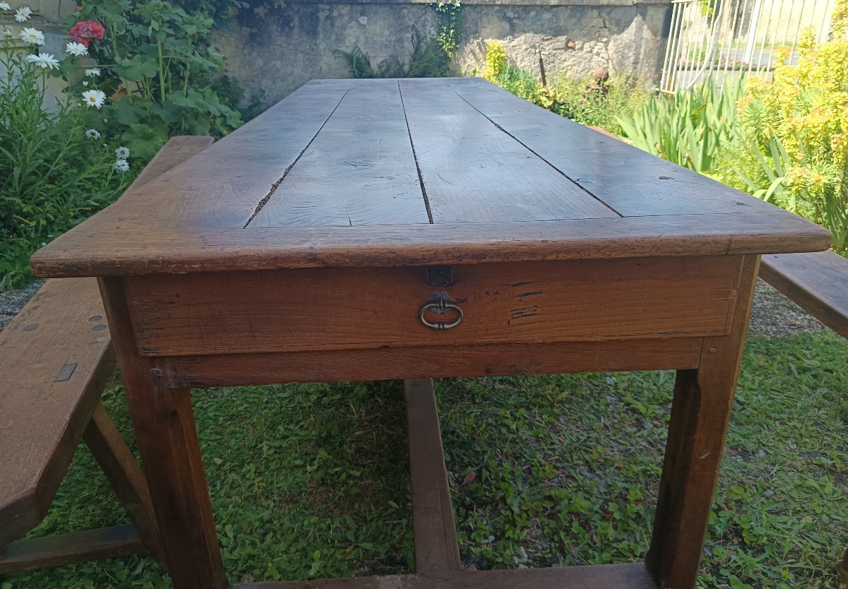 Large 2.68 M Farm Table With Benches From The Late 18th Century-photo-3