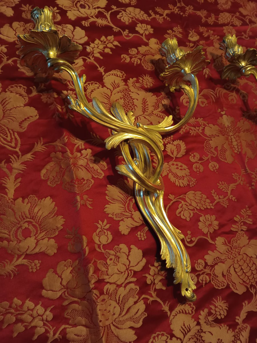 Paire d'appliques en bronze doré de style Louis XV époque fin XIXème-photo-3