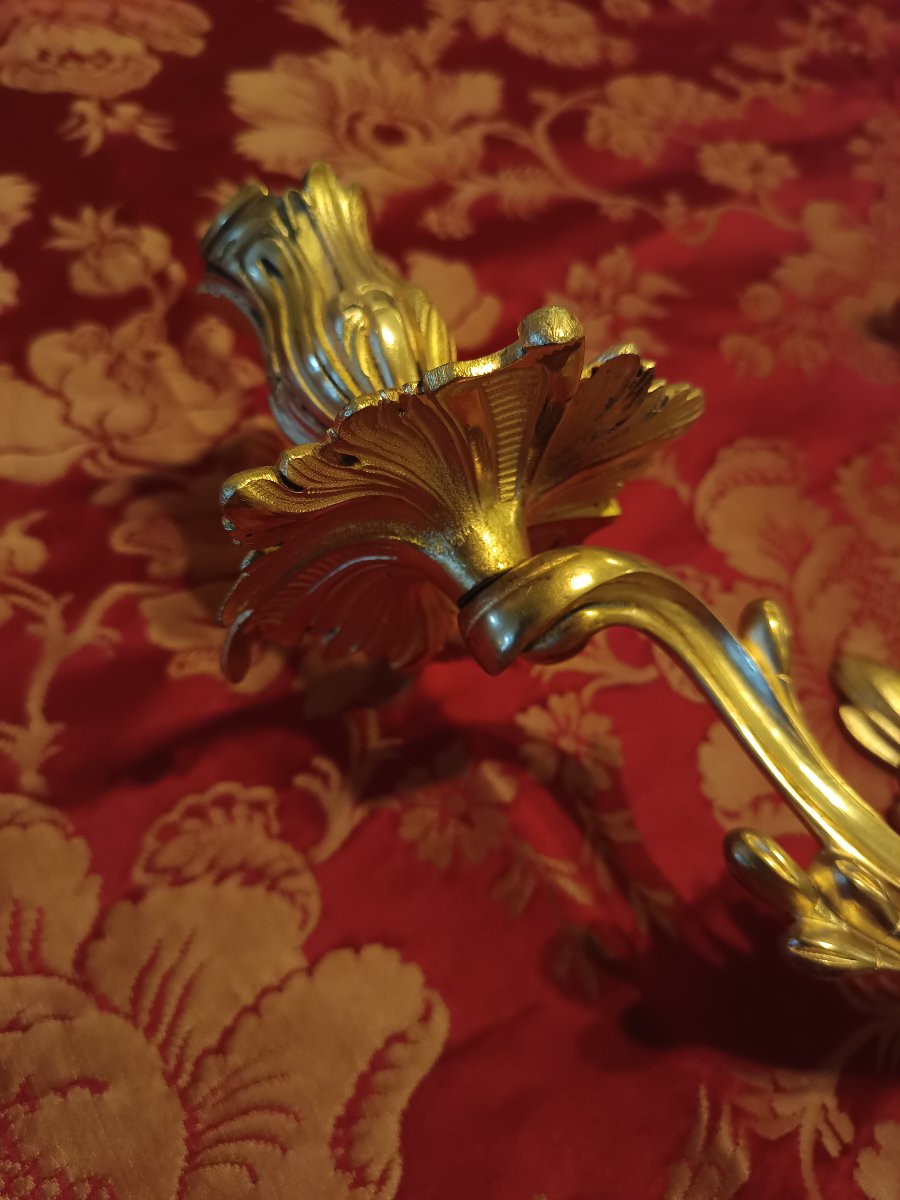 Paire d'appliques en bronze doré de style Louis XV époque fin XIXème-photo-1
