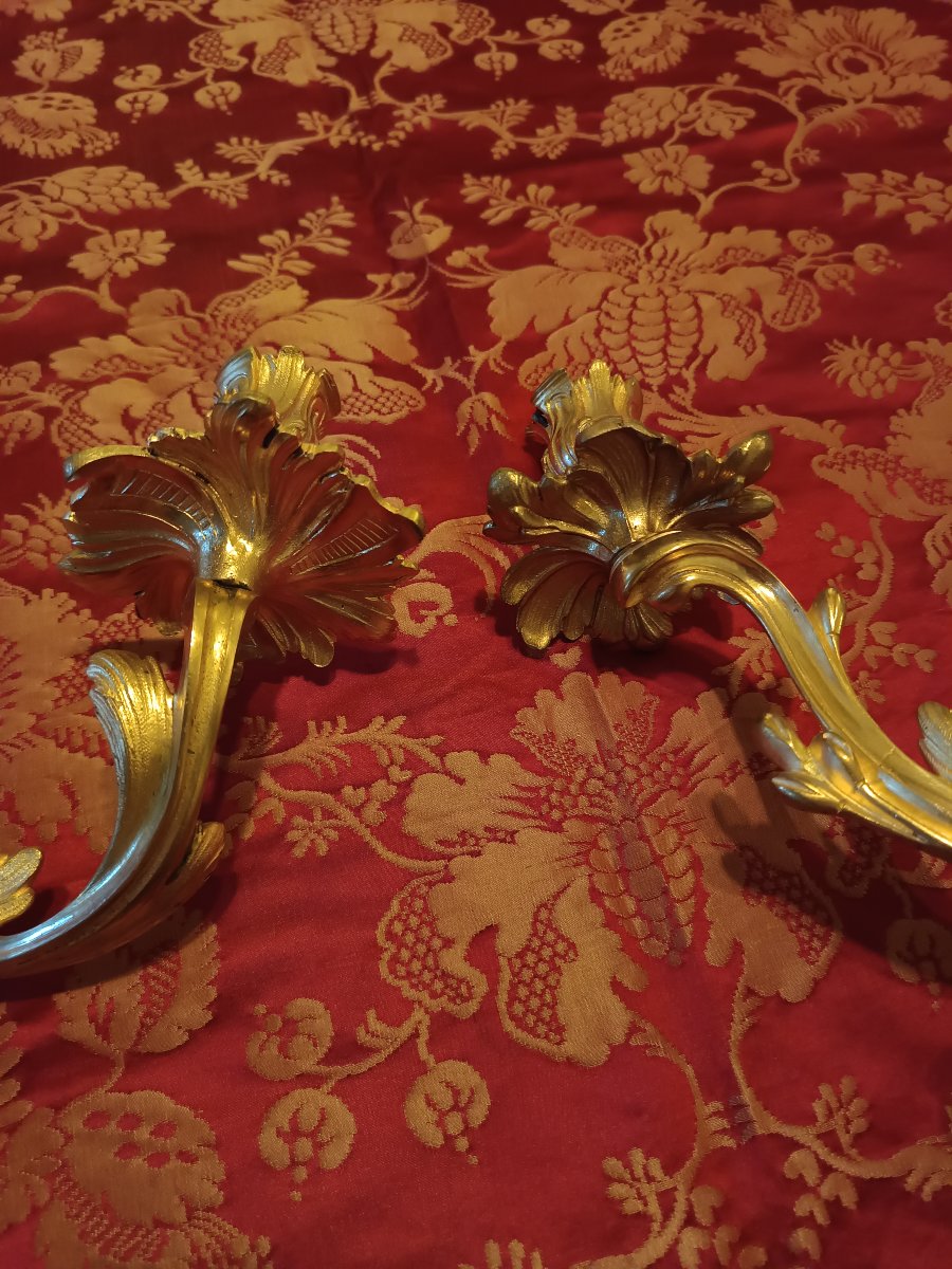 Paire d'appliques en bronze doré de style Louis XV époque fin XIXème-photo-3
