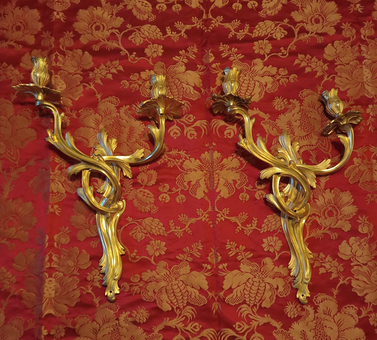 Paire d'appliques en bronze doré de style Louis XV époque fin XIXème-photo-6
