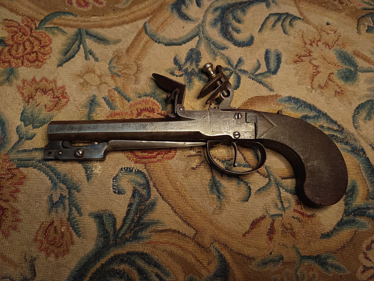 Chamber-type Flintlock Pistol With Retractable Bayonet, England, Late 18th Century -photo-2