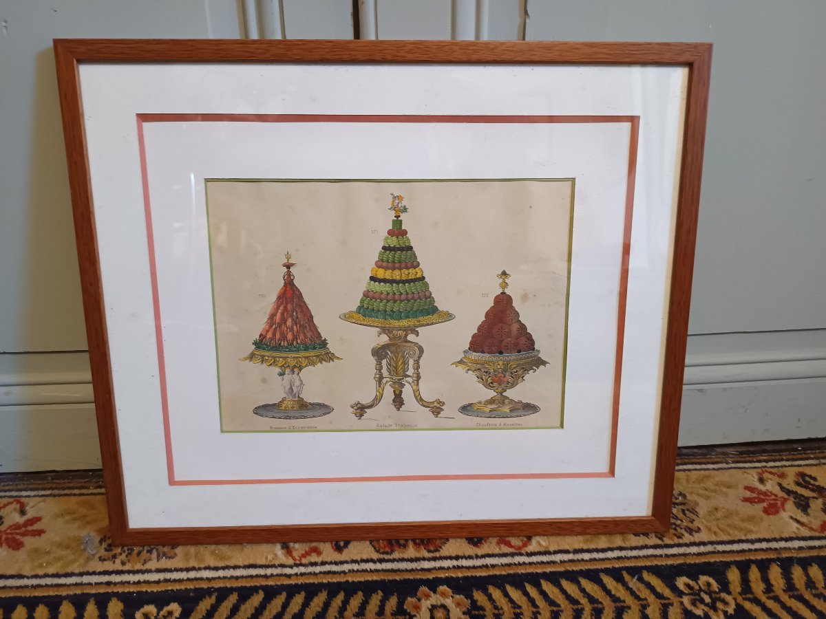 Set Of Framed Engravings Titled Classic Cuisine By Urbain Dubois-photo-4