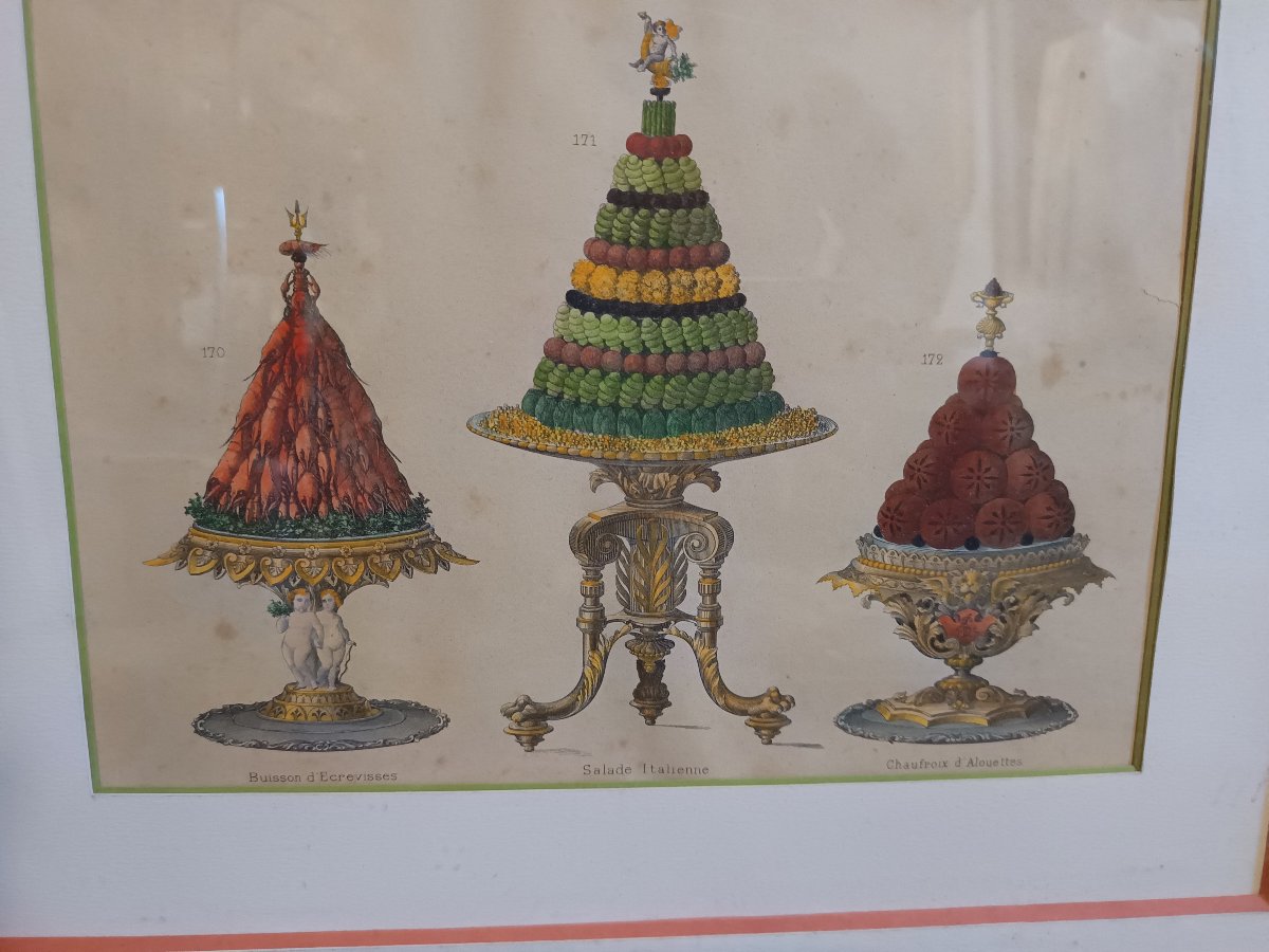 Set Of Framed Engravings Titled Classic Cuisine By Urbain Dubois-photo-1