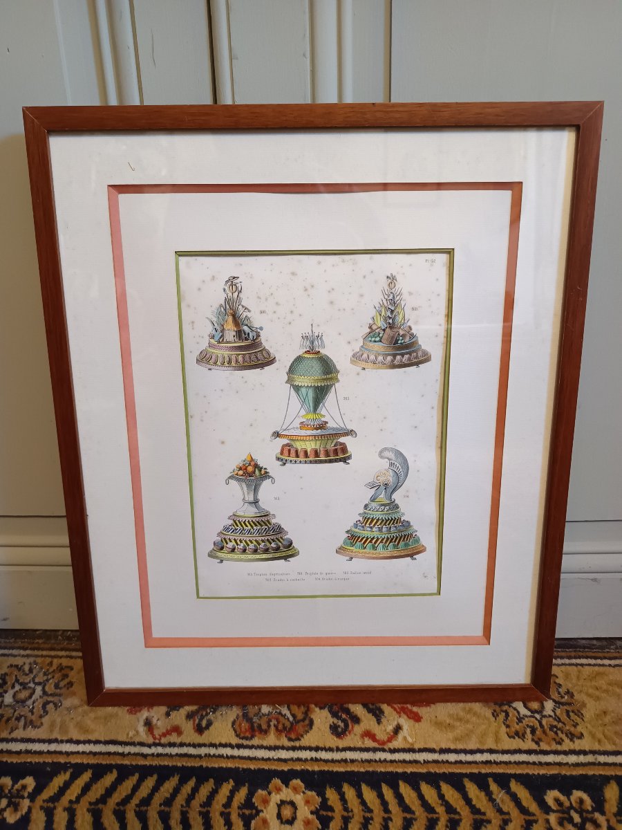 Set Of Framed Engravings Titled Classic Cuisine By Urbain Dubois-photo-2