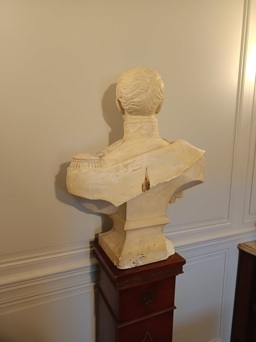Important buste en platre du Général Louis Armand Comte de Lespinay Baron d'Empire 1858-photo-4