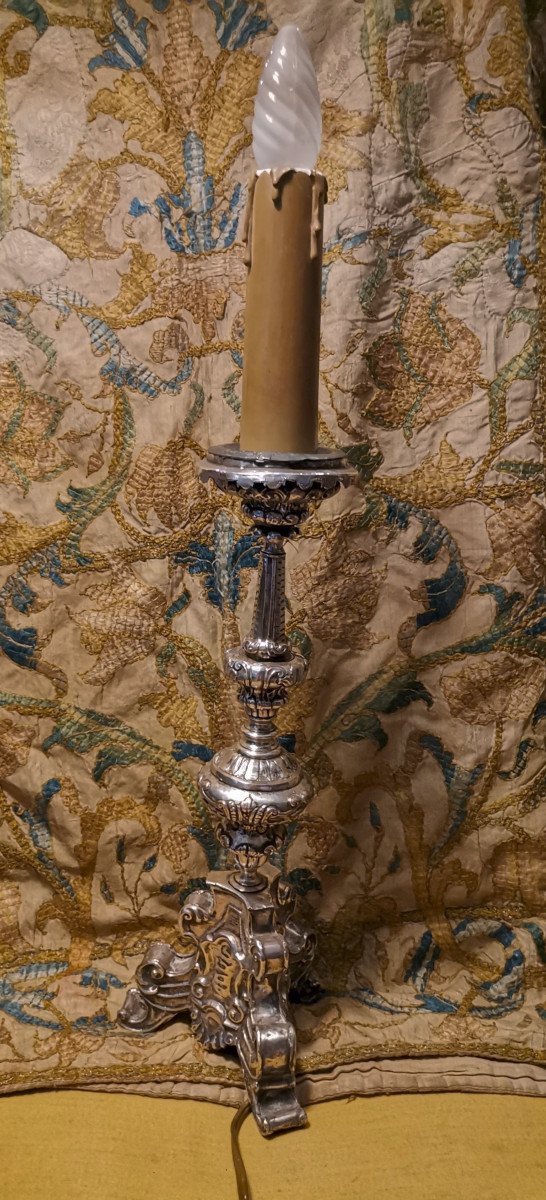 Baroque Candlestick, Louis XIV Period In Silver Copper-photo-2