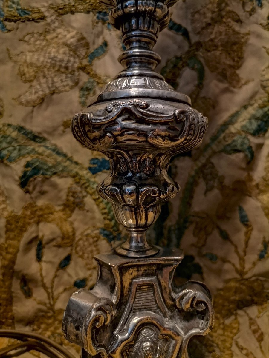 Baroque Candlestick, Louis XIV Period In Silver Copper-photo-4