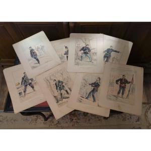 Lot Of 8 Souvenir Engravings Of The Siege Of Paris Signed Draner Jules Renard