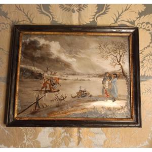 Painting Fixed Under Glass 18th Century