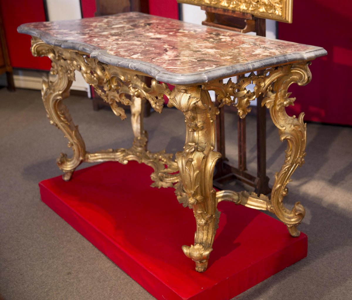 Beautiful Wall Console With Four Legs In Golden Wood. Genoa, Italy, 1740-1750.-photo-2