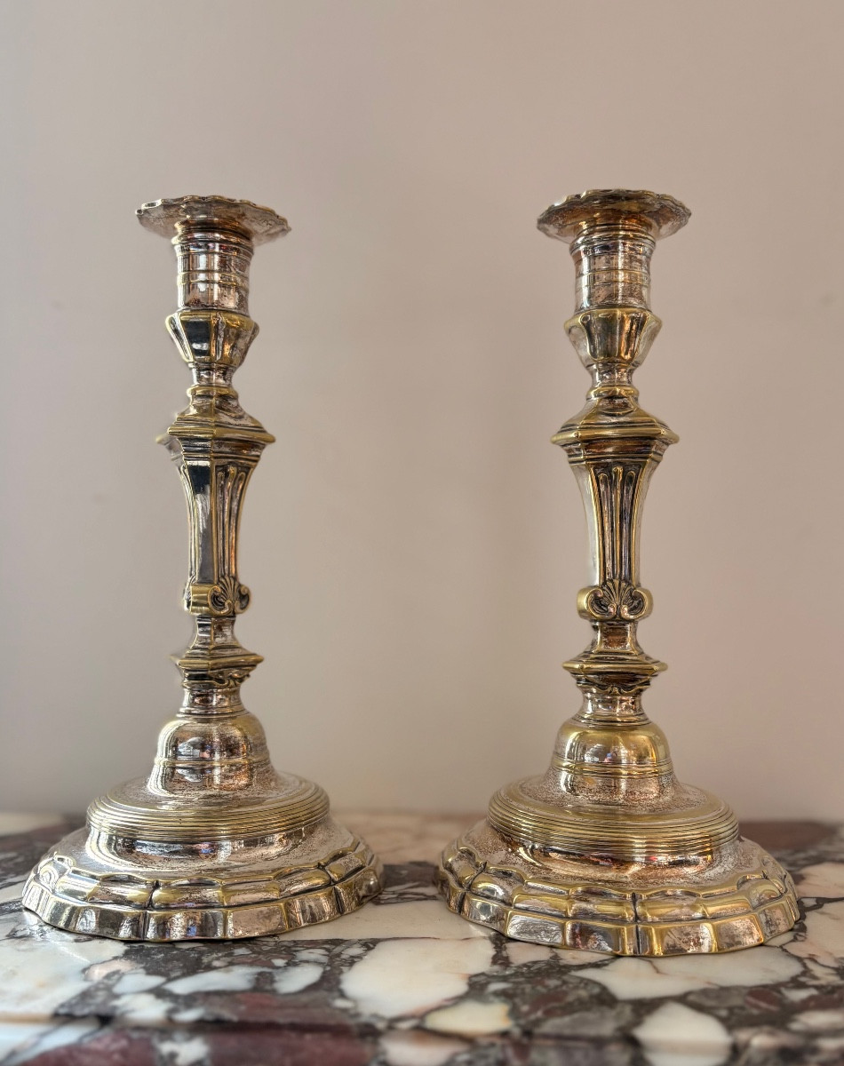 Pair Of Silver-plated Metal Candlesticks-photo-3