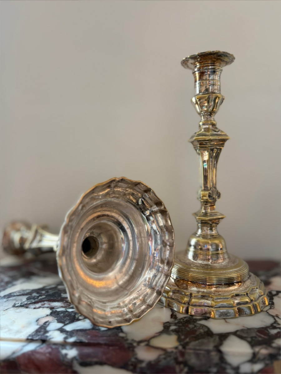 Pair Of Silver-plated Metal Candlesticks-photo-4
