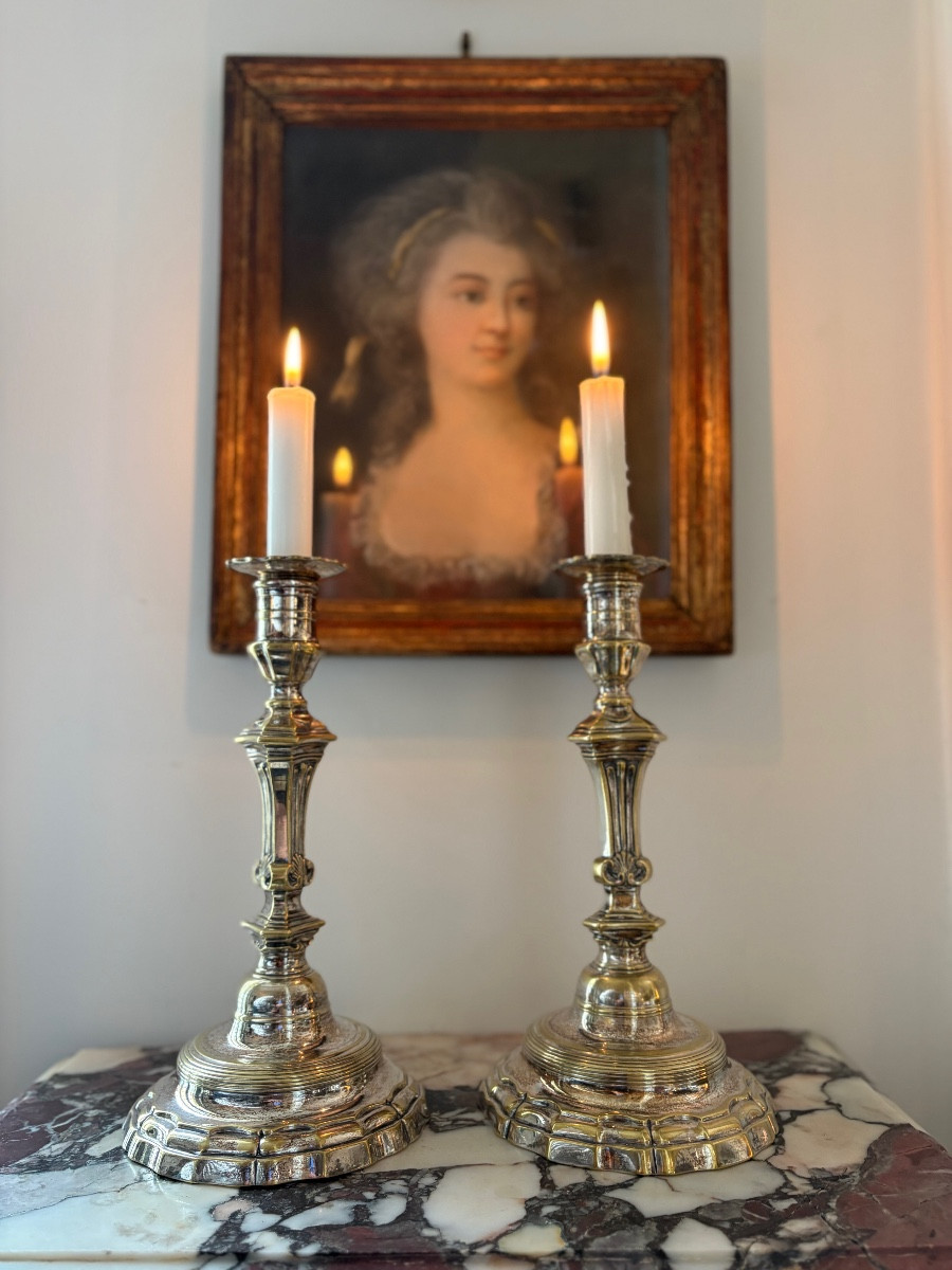 Pair Of Silver-plated Metal Candlesticks