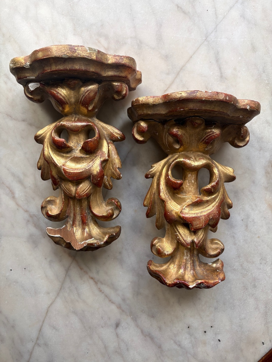 Pair Of Gilded Wooden Console Tables -photo-2