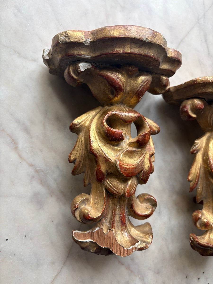 Pair Of Gilded Wooden Console Tables -photo-3