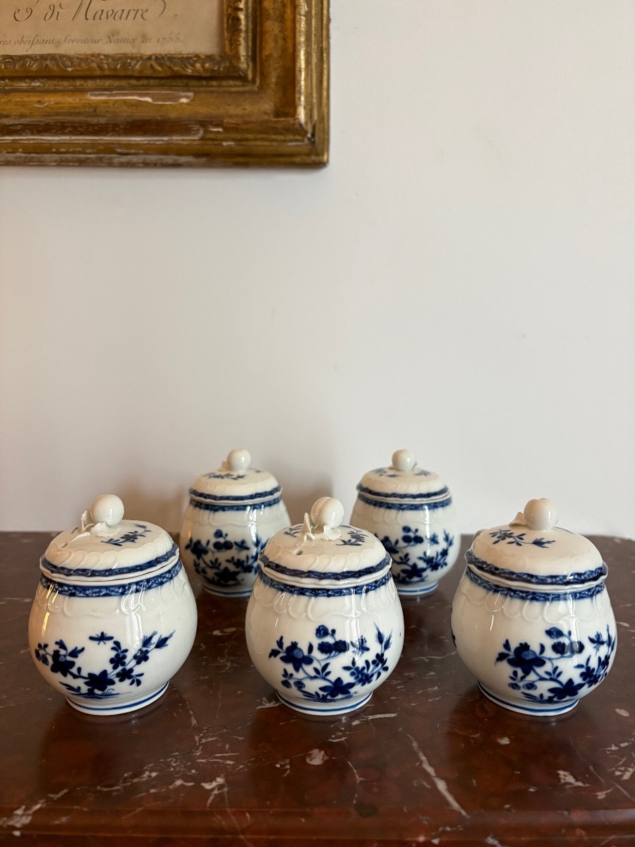 Set Of Five Soft-paste Porcelain Juice Jugs From Tournai