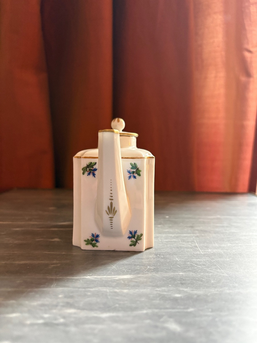 Selfish Teapot In Paris Or Niderviller Porcelain, Decorated With Cornflowers -photo-4