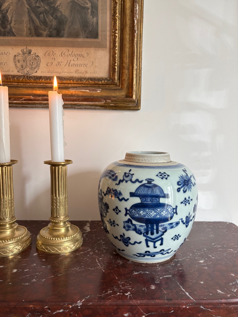 Pot à gingembre en porcelaine blanc et bleu d’époque Kangxi-photo-2