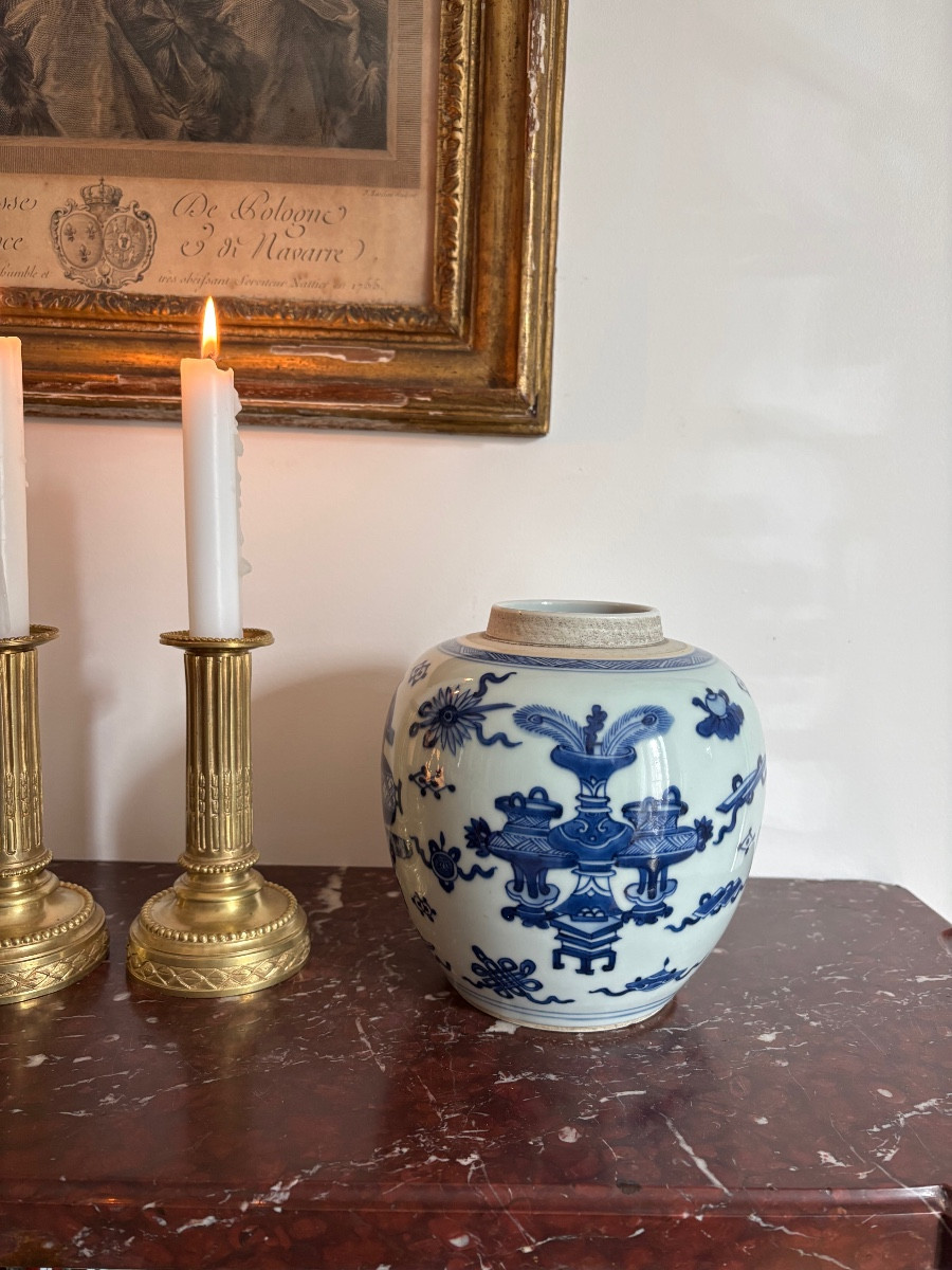 Pot à gingembre en porcelaine blanc et bleu d’époque Kangxi-photo-3