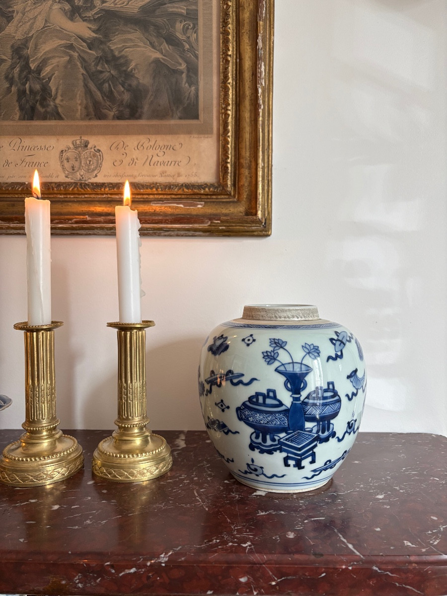 Pot à gingembre en porcelaine blanc et bleu d’époque Kangxi-photo-4