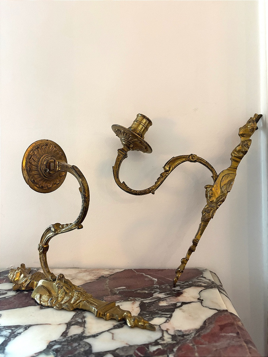 Pair Of Gilt Bronze Wall Sconces Depicting Flora-photo-3