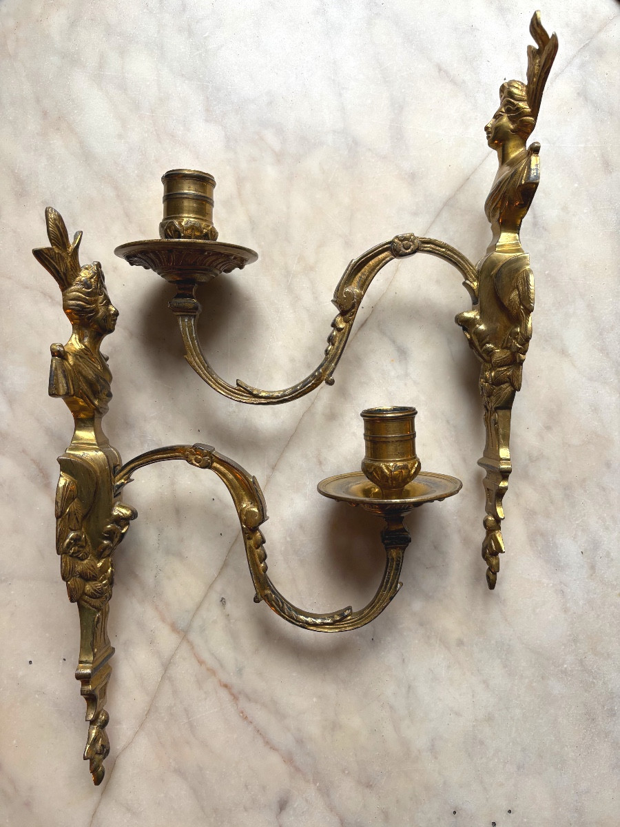 Pair Of Gilt Bronze Wall Sconces Depicting Flora