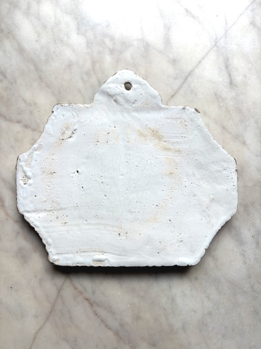 Delftware Plaque Decorated With A Flowering Hedge And A Pierced Rock -photo-2