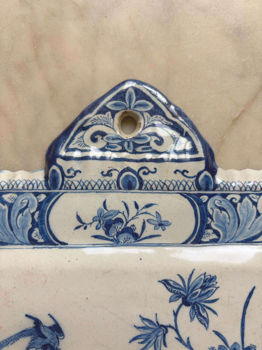 Delftware Plaque Decorated With A Flowering Hedge And A Pierced Rock -photo-3