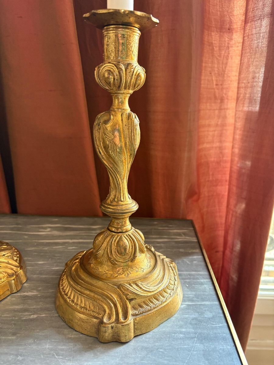 Pair Of Louis XV Period Gilt Bronze Candlesticks-photo-4