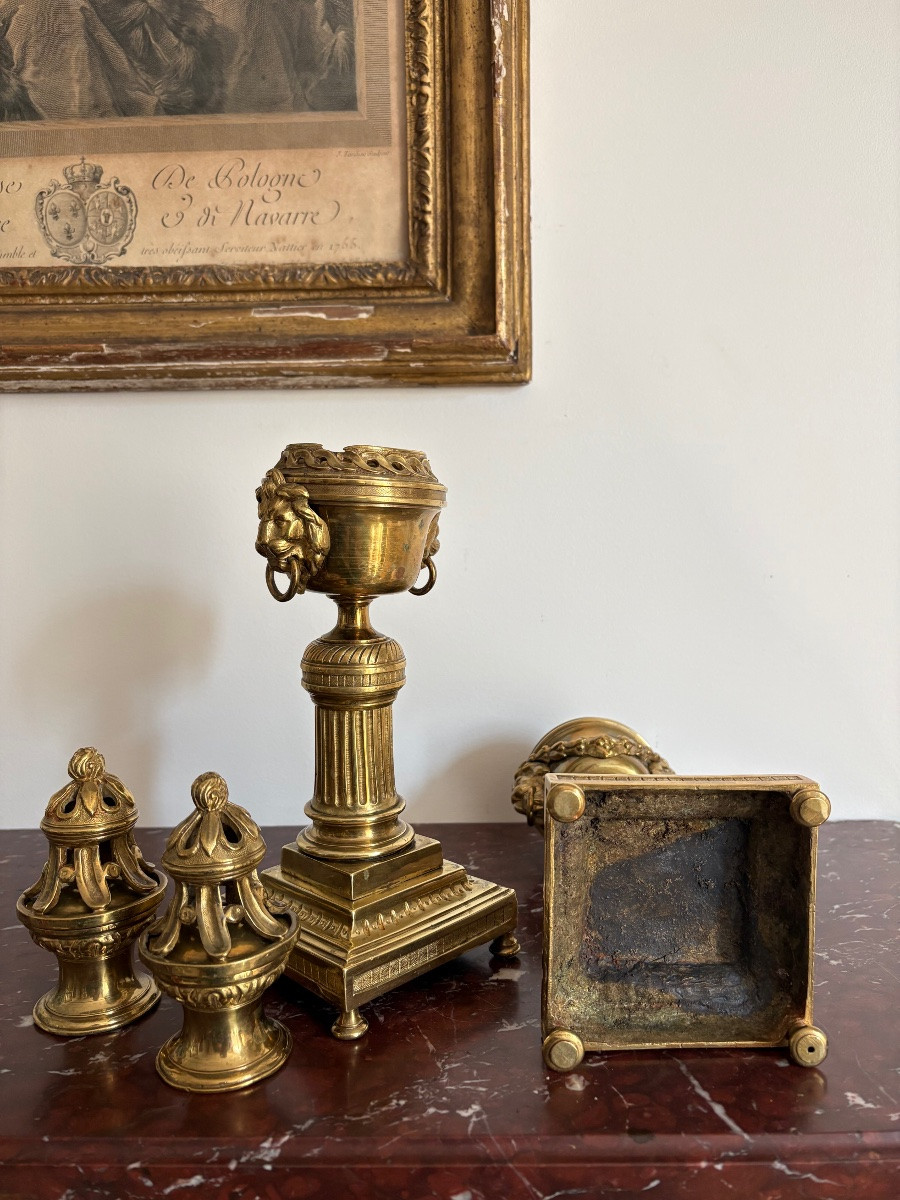 Pair Of Candlesticks/cassolettes With Lion Heads-photo-4