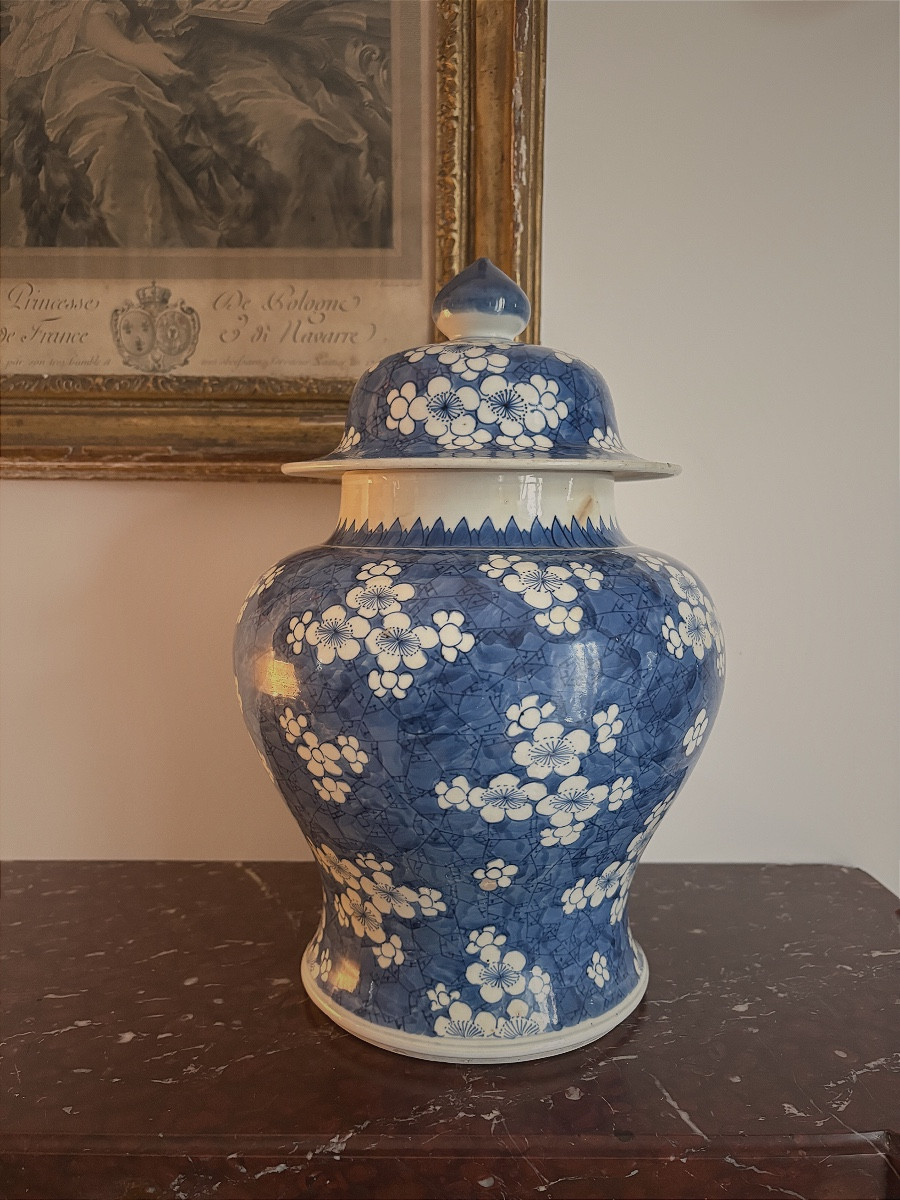 Potiche blanc et bleu d’époque Kangxi