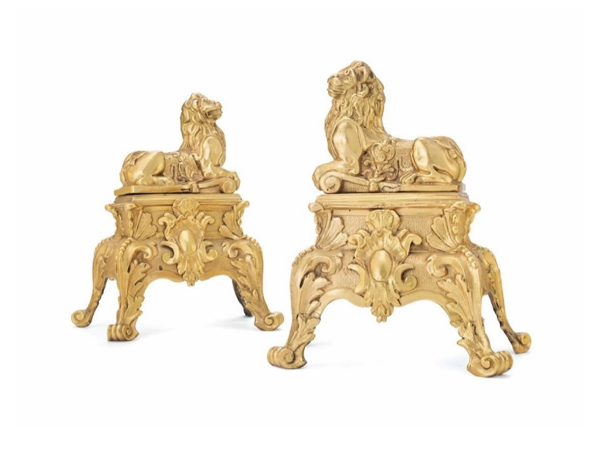 Paire de têtes de chenets en forme de lions-photo-4