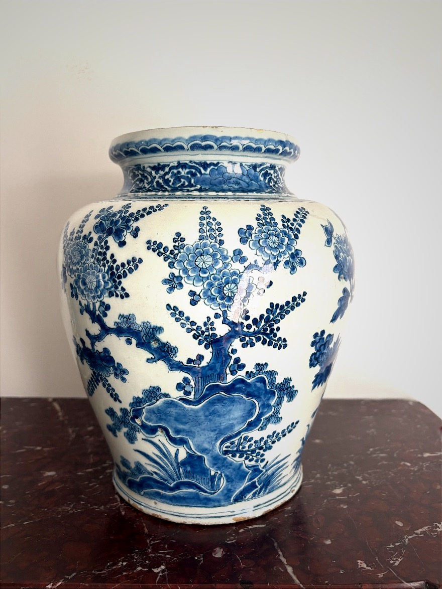 Delft Earthenware Vase Decorated With Chrysanthemums-photo-2