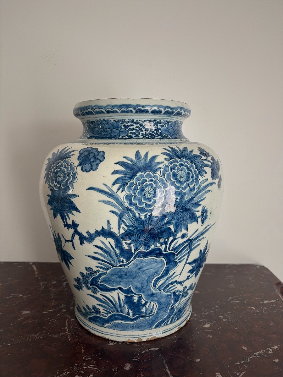 Delft Earthenware Vase Decorated With Chrysanthemums