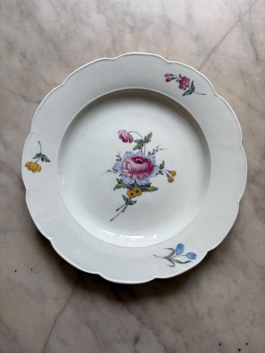 Rare paire d’assiettes en porcelaine tendre polychrome d’Arras-photo-4