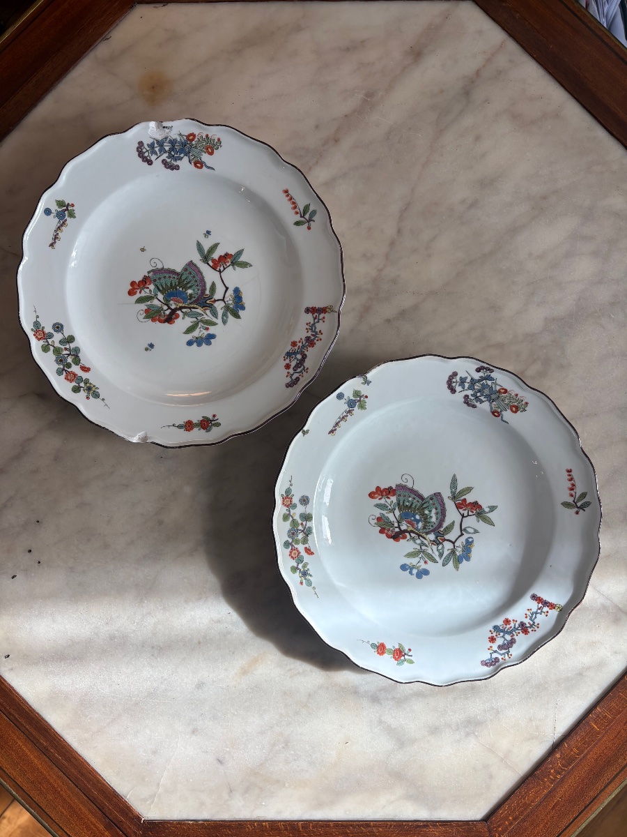 Pair Of Meissen Porcelain Plates With A Butterfly Design