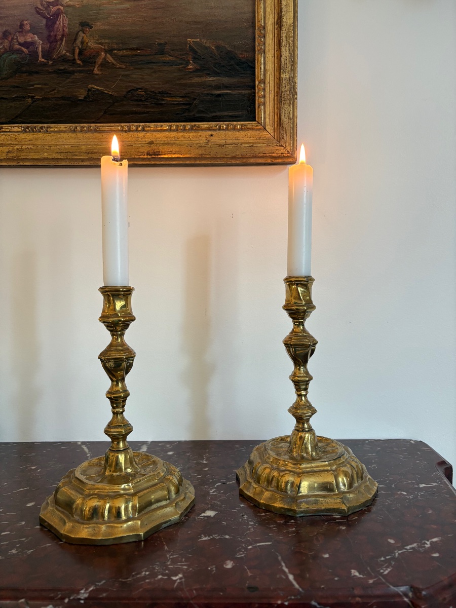 Pair Of Danish Bronze Candlesticks From The Mid-18th Century 