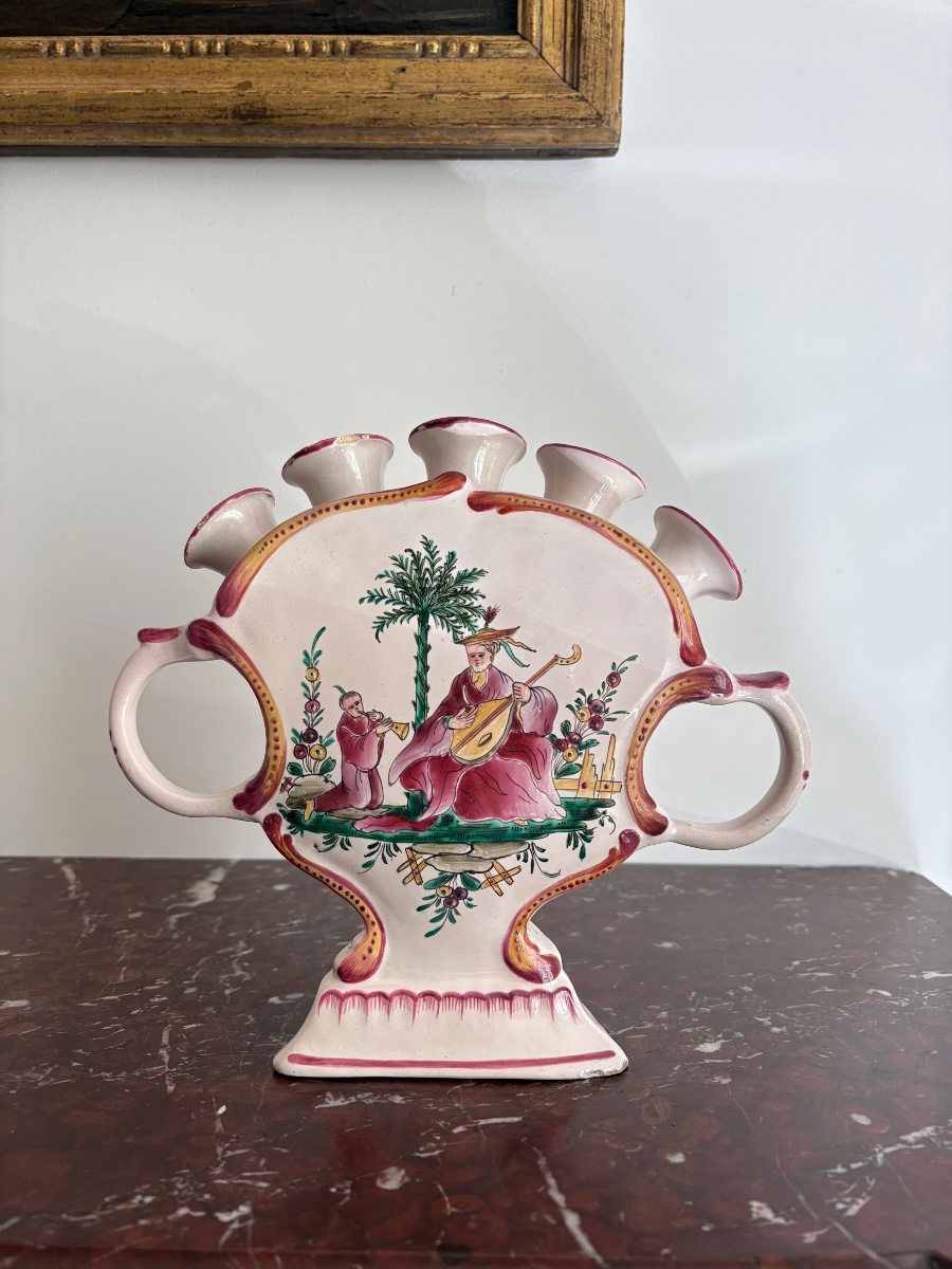 Moustiers Earthenware Flower Vase, Ferrat Manufactory -photo-2