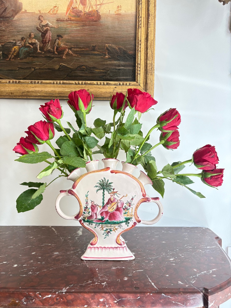 Moustiers Earthenware Flower Vase, Ferrat Manufactory 