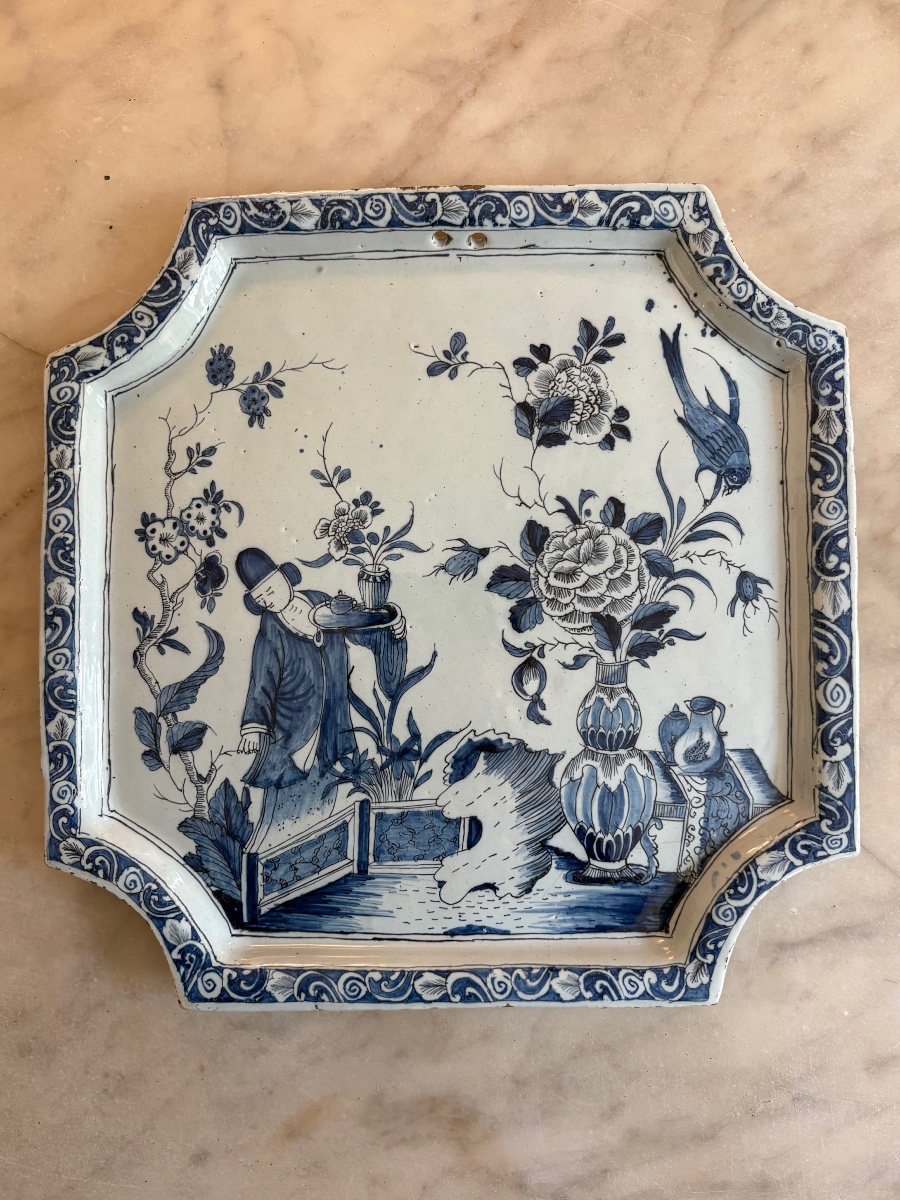 18th-century Delft Earthenware Plate With A Chinoiserie Design.