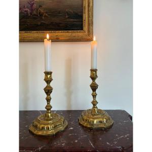 Pair Of Danish Bronze Candlesticks From The Mid-18th Century