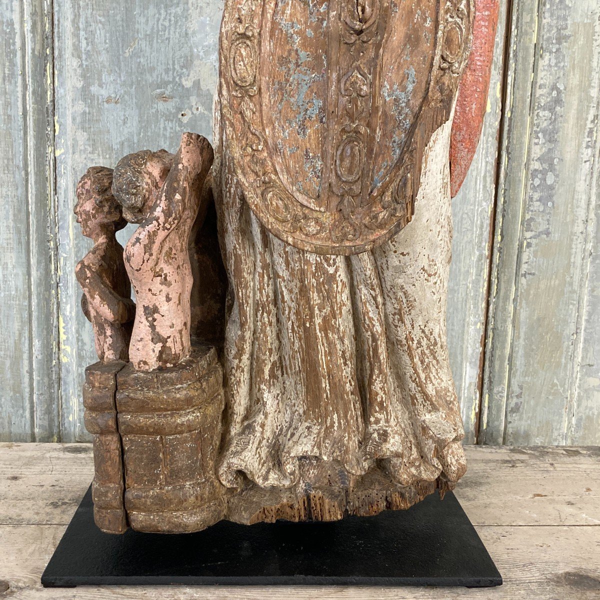 XVII Polychrome Carved Wood-photo-3