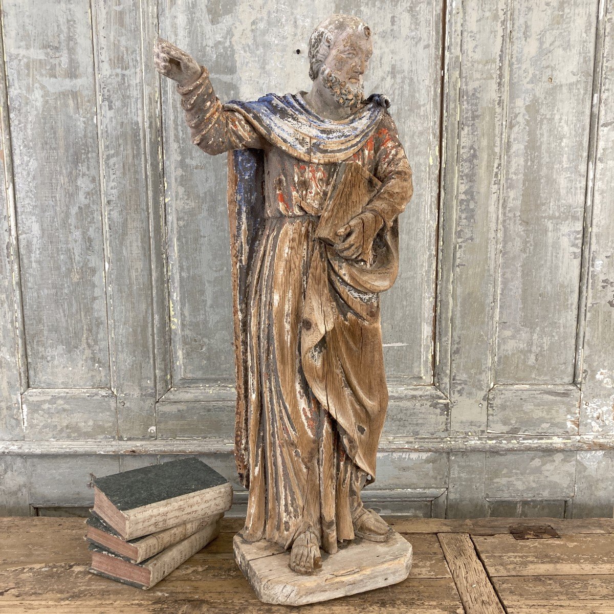 Saint en bois sculpté polychrome XVIII-photo-3