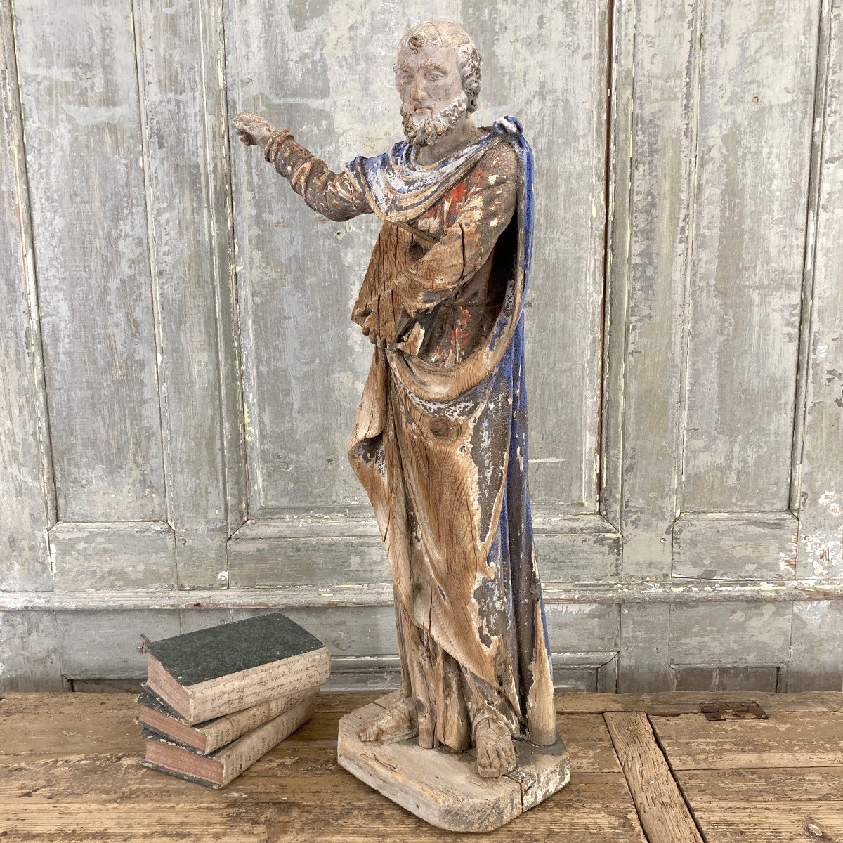 Saint en bois sculpté polychrome XVIII-photo-4