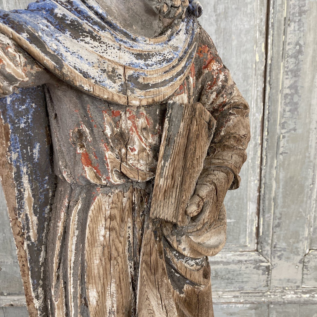 Saint en bois sculpté polychrome XVIII-photo-1