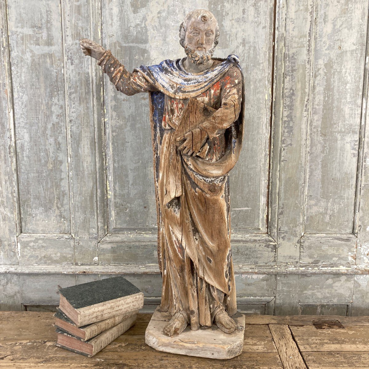 Saint en bois sculpté polychrome XVIII-photo-5